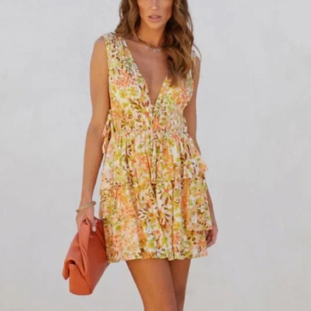 VICI | Tropic Perfect Floral Tiered Side Tie Mini Dress size Small